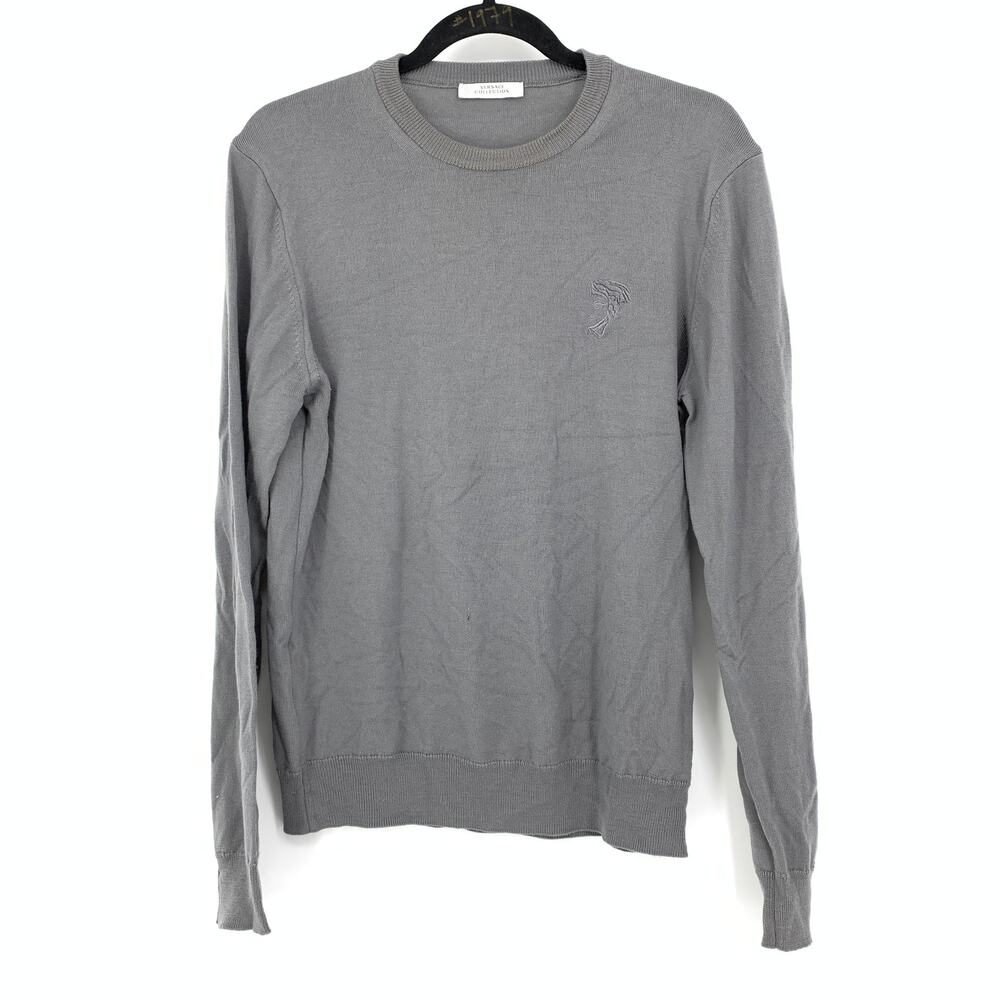Versace Collection Sweater Men's Size Medium Crew Neck Long Sleeve Gray Wool